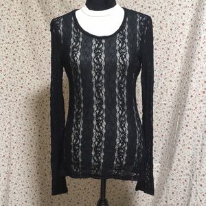 Black lace sheer stretch top